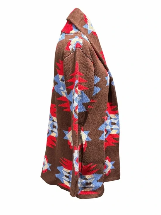 Lucky Brand Southwestern Aztec Geometric Pattern Open Front Sweater Shawl Collar - Picture 4 of 9